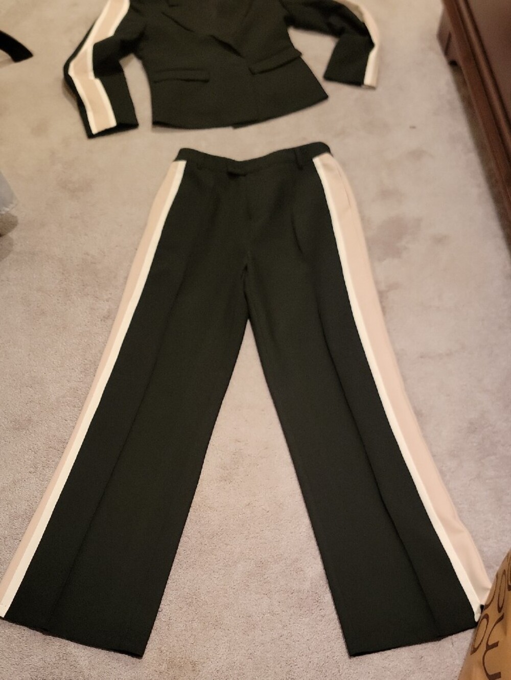 Central Park West Black Two-Piece Pantsuit with Cream and Tan Stripes - Picture 3 of 17